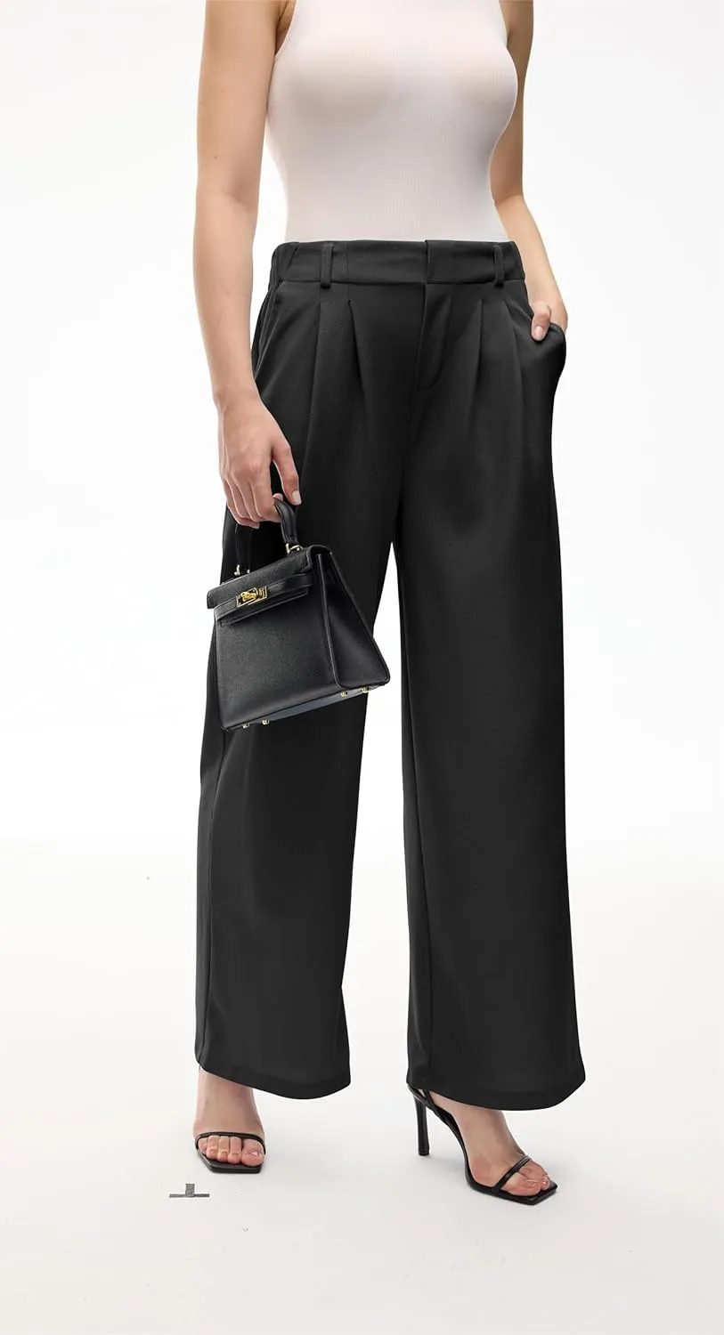 Womens Wide Leg Pants High Waist Business Work Trousers Long Straight Loose Suit Pants