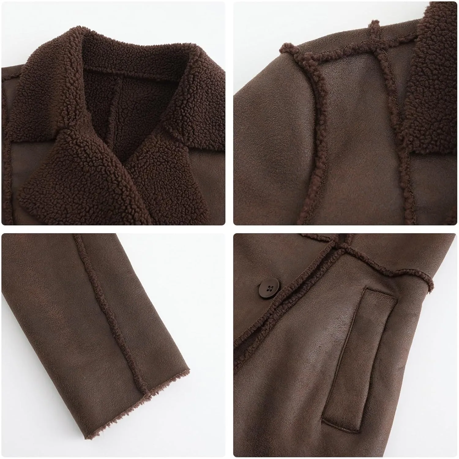 Womens Winter Faux Fur Coats Moto Jackets OversizedShearling Coat Lined Leather Jacket