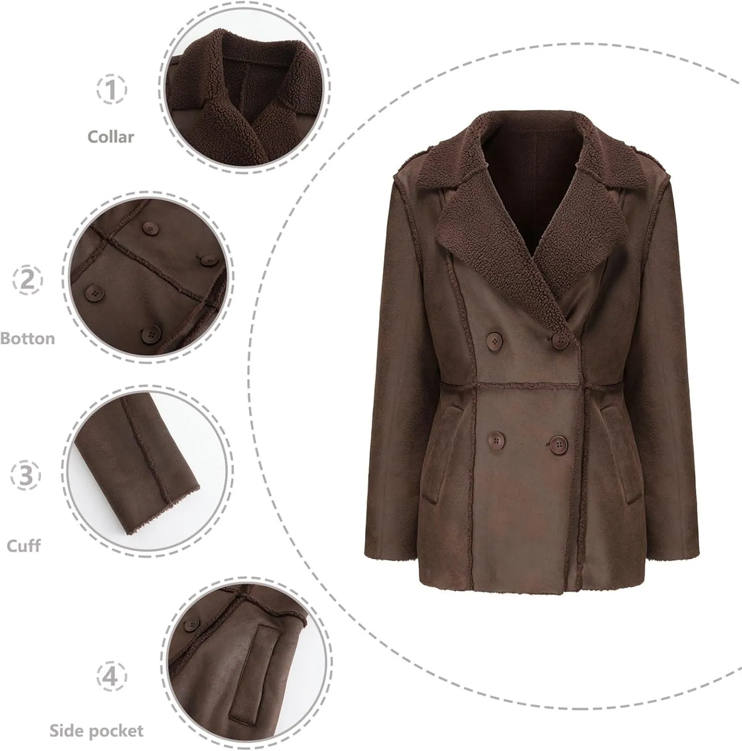 Womens Winter Faux Fur Coats Moto Jackets OversizedShearling Coat Lined Leather Jacket