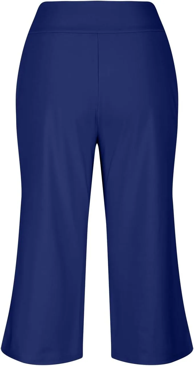 Women's Yoga Capris Pants | High Waist Leggings Crop Straight Leg Athletic Exercise Workout Shorts