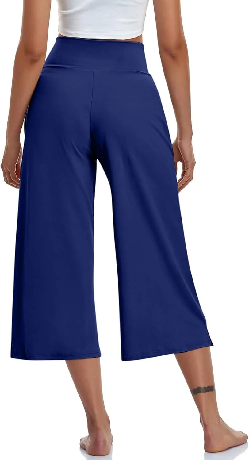 Women's Yoga Capris Pants | High Waist Leggings Crop Straight Leg Athletic Exercise Workout Shorts