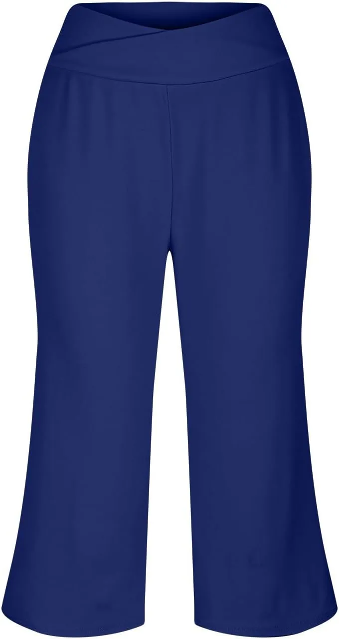Women's Yoga Capris Pants | High Waist Leggings Crop Straight Leg Athletic Exercise Workout Shorts