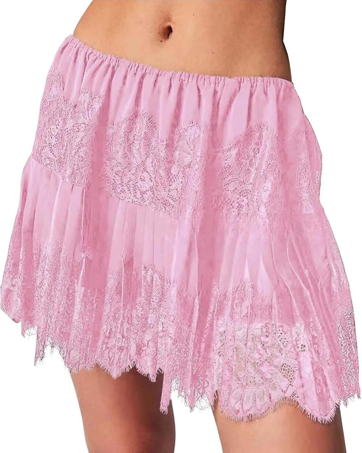 Womes Lace Mini Skirt Y2k Ruffle Elastic High Waist Cute Flowy Tiered Layered Boho Skorts Lace Tiered Short Skirts Underskirt