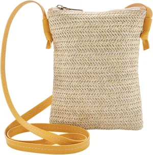 Woven Straw with Adjustable Leather Handles Straps Metal Zipper Beach Bucket Shape Purses Tote Bag Crossbody Shoulder Bags for Women Summer Casual Vacation Travel Daily Work Use Satchel