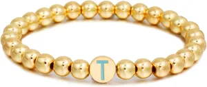 YBMYCM Letter Beaded Bracelets Initial Bracelets 14K Gold Plated Stretch Bracelets for Women Jewelry