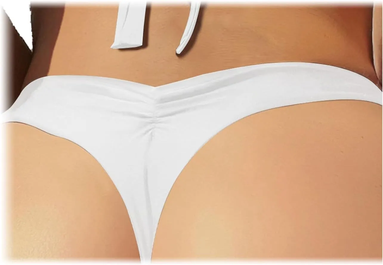 YELAIVP Women's Ruched Back Bikini Bottoms High Cut Bathing Suit Bottoms Cheeky Thong Swimsuit Bottom