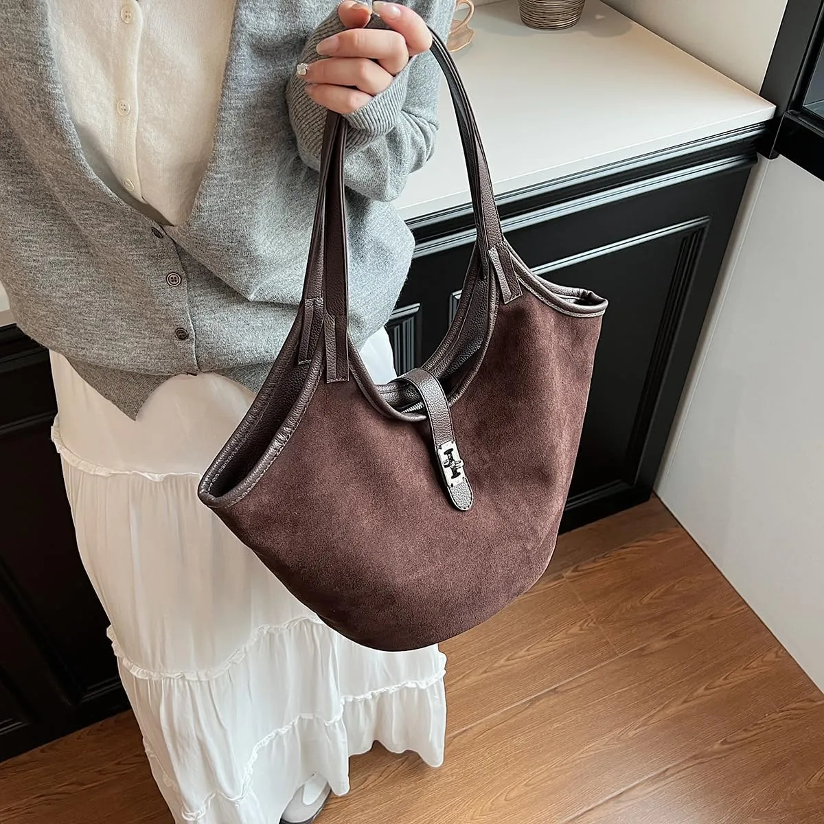 YFGBCX Tote Bags Suede Bag for Women Fall Hobo Bag Bucket Tote Bag Work Hobo Handbags Scoop Neck Tote