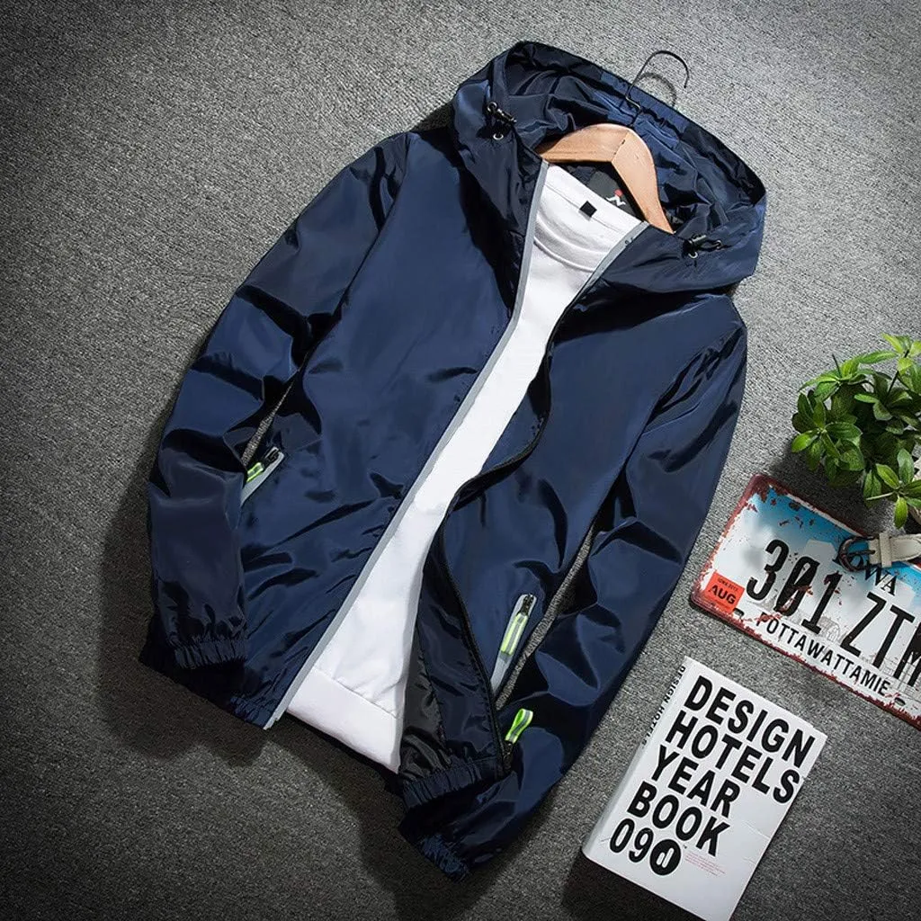 Ymosrh Men's Jackets Rain Jacket Waterproof With Hooded Hiking Coat Casual Lightweight Windbreaker Light Jacket, M-7XL