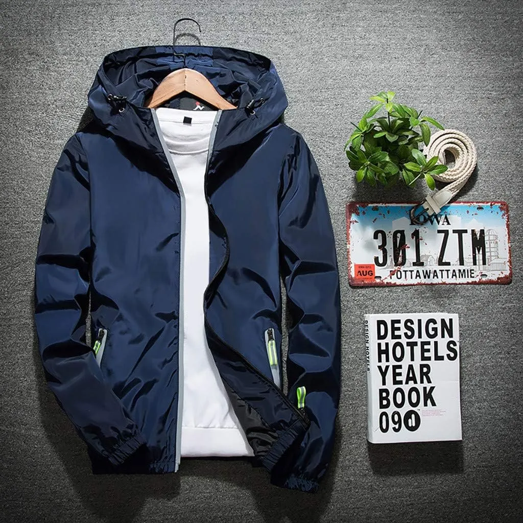 Ymosrh Men's Jackets Rain Jacket Waterproof With Hooded Hiking Coat Casual Lightweight Windbreaker Light Jacket, M-7XL