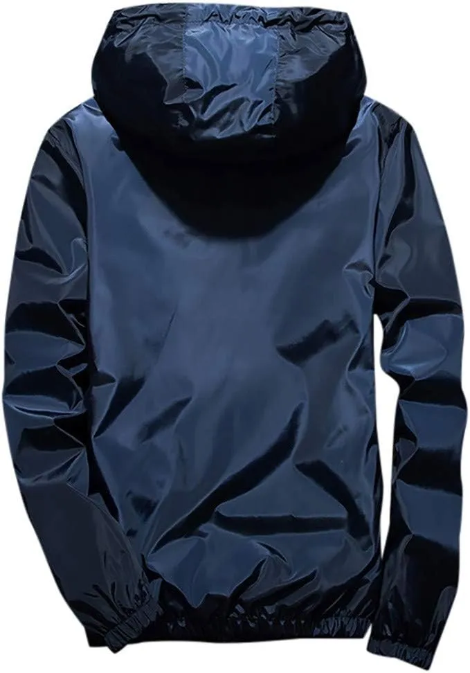 Ymosrh Men's Jackets Rain Jacket Waterproof With Hooded Hiking Coat Casual Lightweight Windbreaker Light Jacket, M-7XL