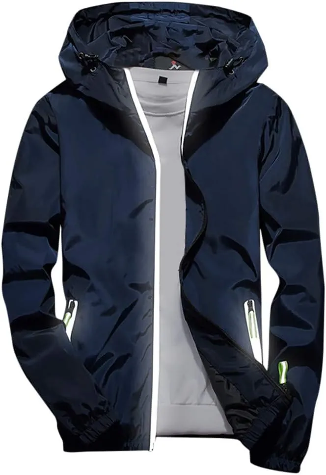 Ymosrh Men's Jackets Rain Jacket Waterproof With Hooded Hiking Coat Casual Lightweight Windbreaker Light Jacket, M-7XL