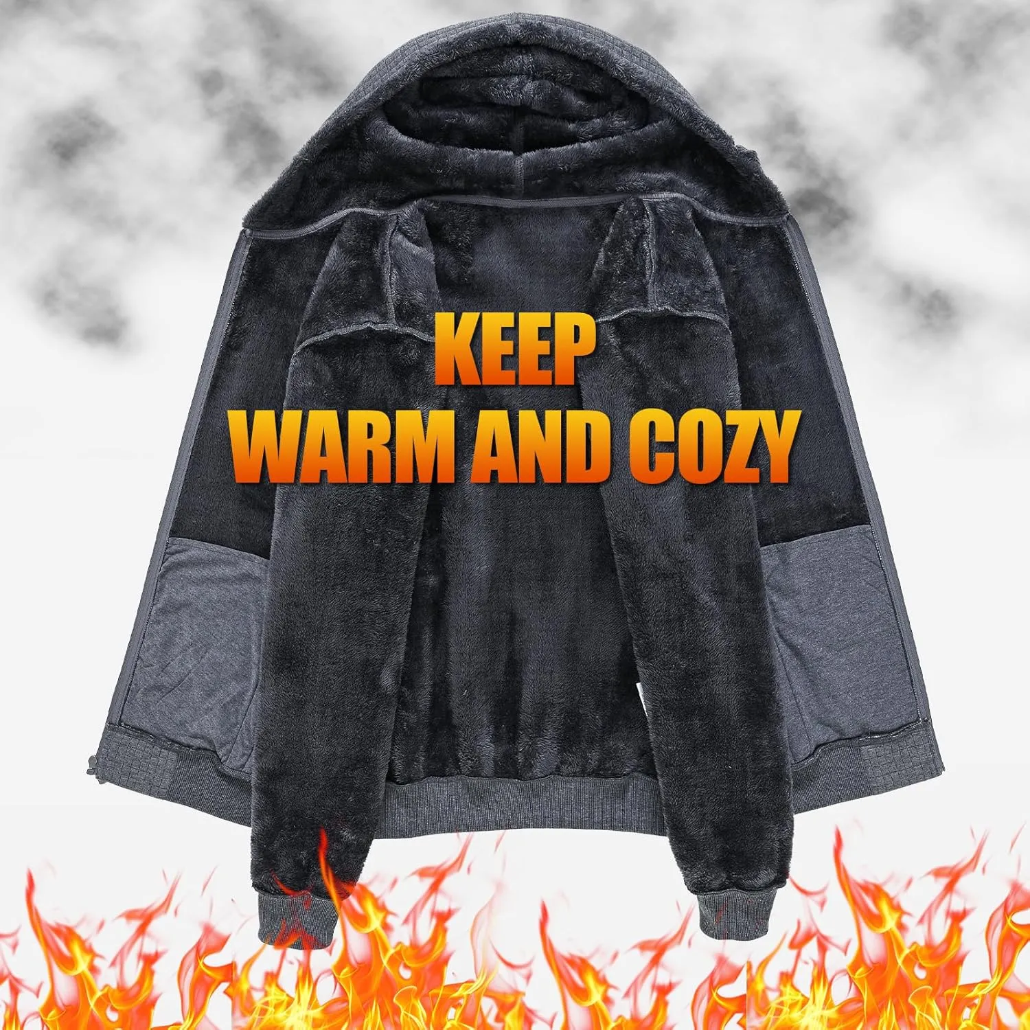yuyangdpb Men's Zip Up Hoodie Heavyweight Fleece Sherpa Lined Sweatshirt Jackets Winter Warm Coats