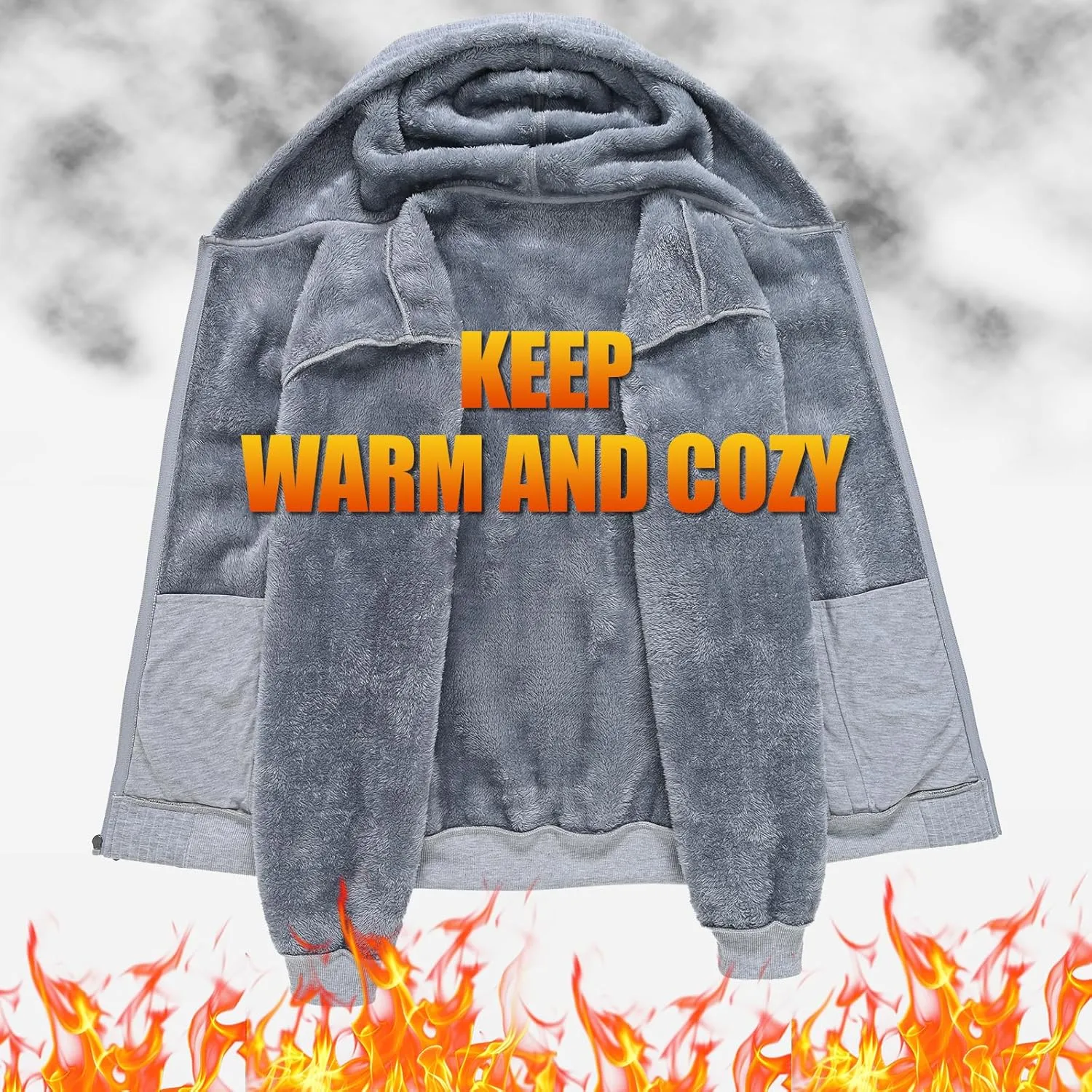 yuyangdpb Men's Zip Up Hoodie Heavyweight Fleece Sherpa Lined Sweatshirt Jackets Winter Warm Coats