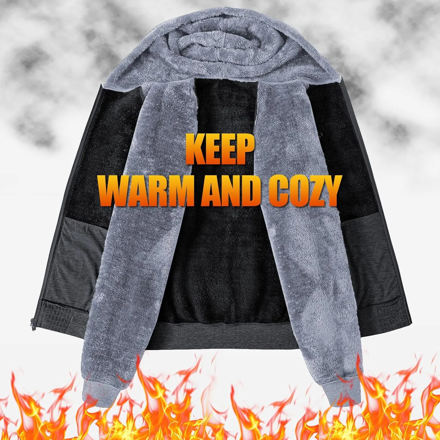 yuyangdpb Men's Zip Up Hoodie Heavyweight Fleece Sherpa Lined Sweatshirt Jackets Winter Warm Coats