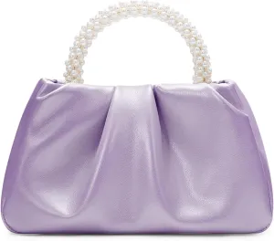 YYW Women Evening Bags Pearl Clutch Purses Soft Leather Ruched Crossbody Handbags for Wedding Bridal Party