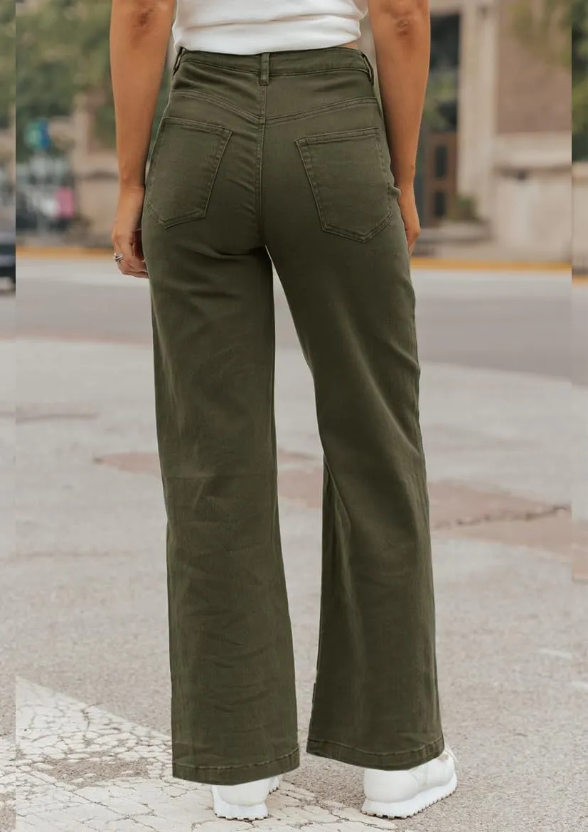 ZC&GF Women's Wide Leg Pants Loose Straight Pants Back High Elastic Waist Business Work Pants Trousers Long Pants