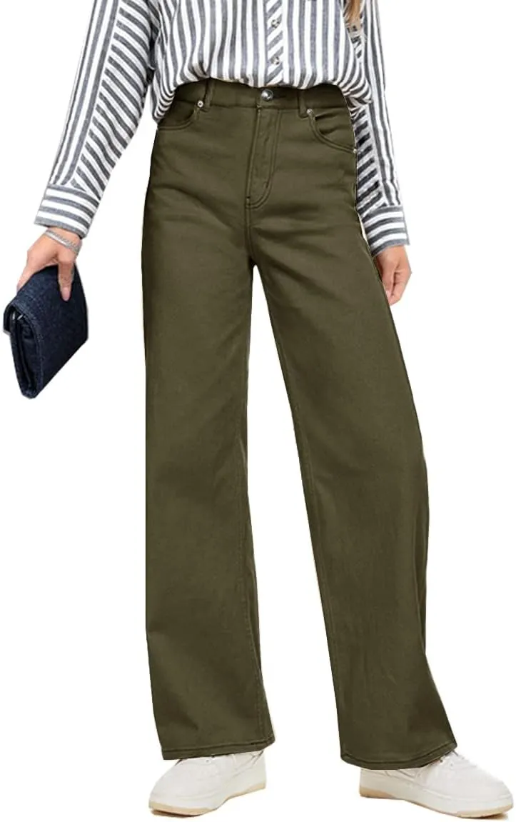 ZC&GF Women's Wide Leg Pants Loose Straight Pants Back High Elastic Waist Business Work Pants Trousers Long Pants