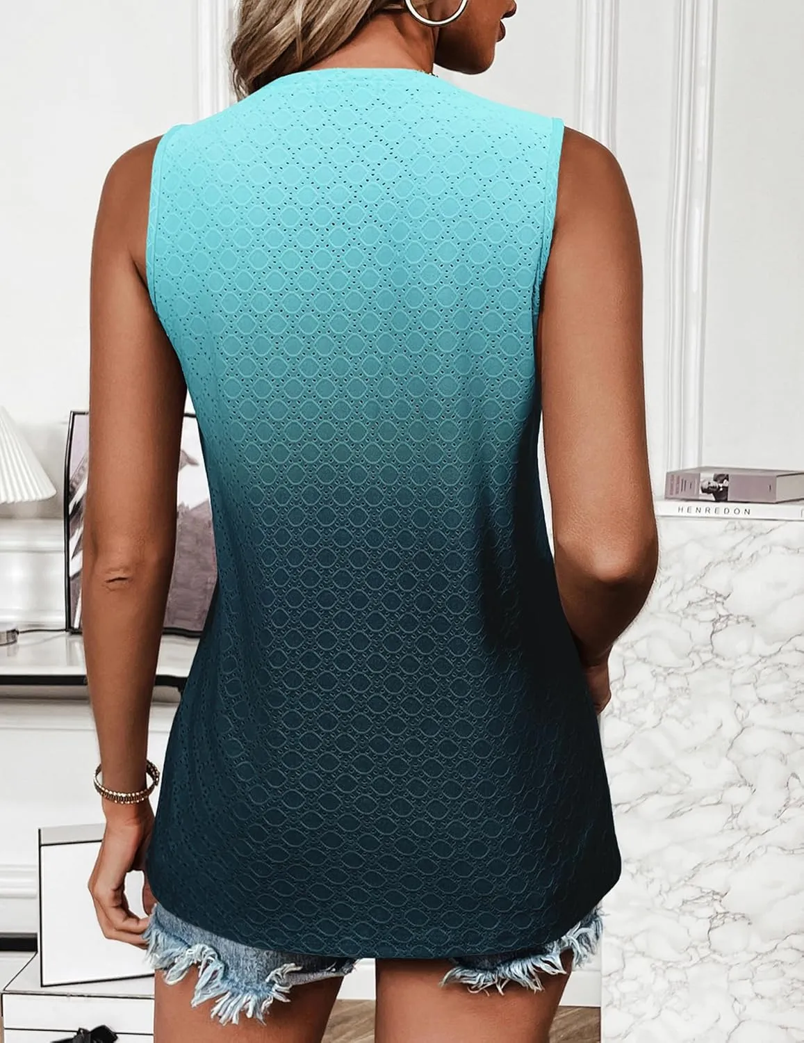 Zeagoo Tank Tops for Women Sleeveless Eyelet Shirts High Neck Cute Summer Top Loose Fit S-XXL