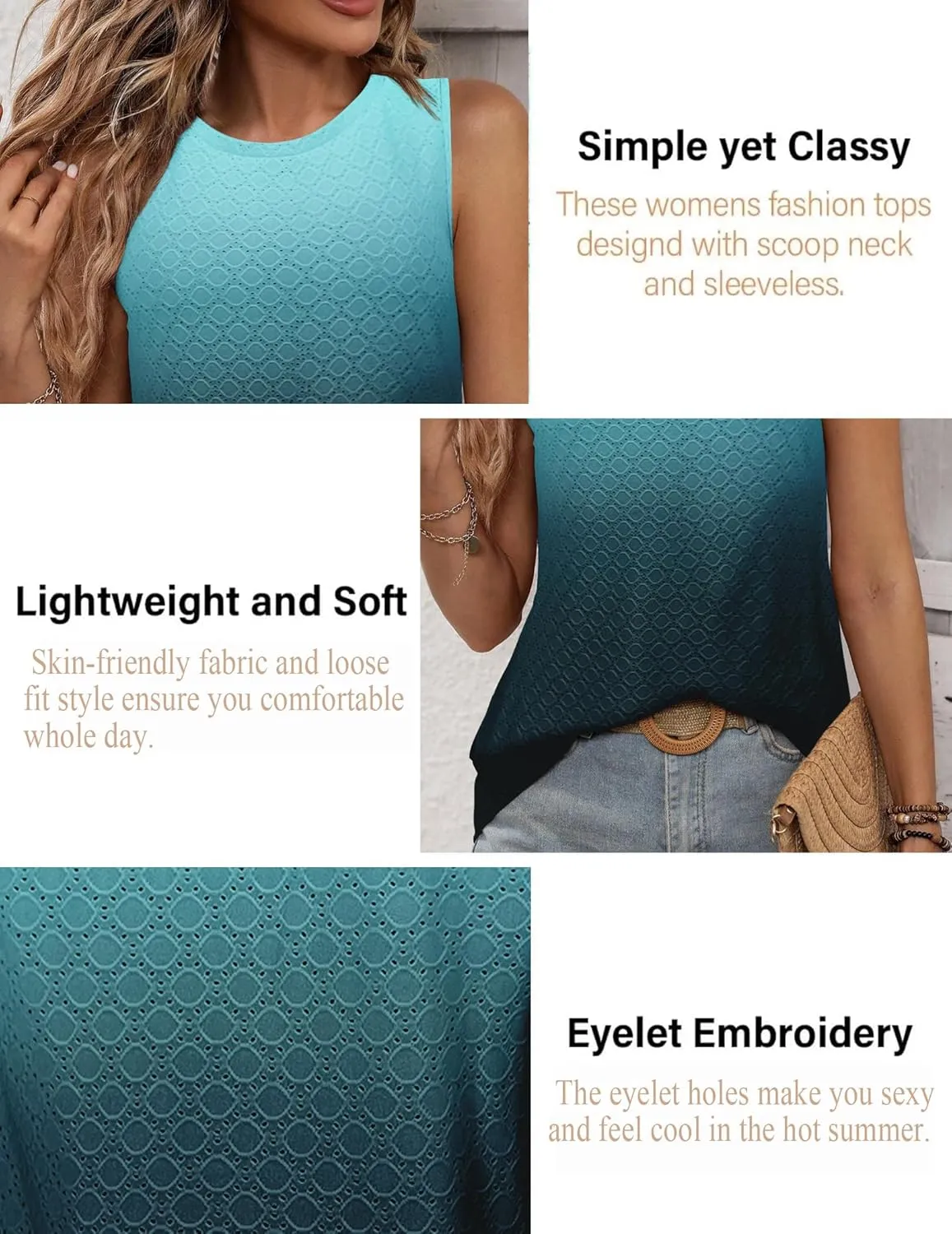 Zeagoo Tank Tops for Women Sleeveless Eyelet Shirts High Neck Cute Summer Top Loose Fit S-XXL