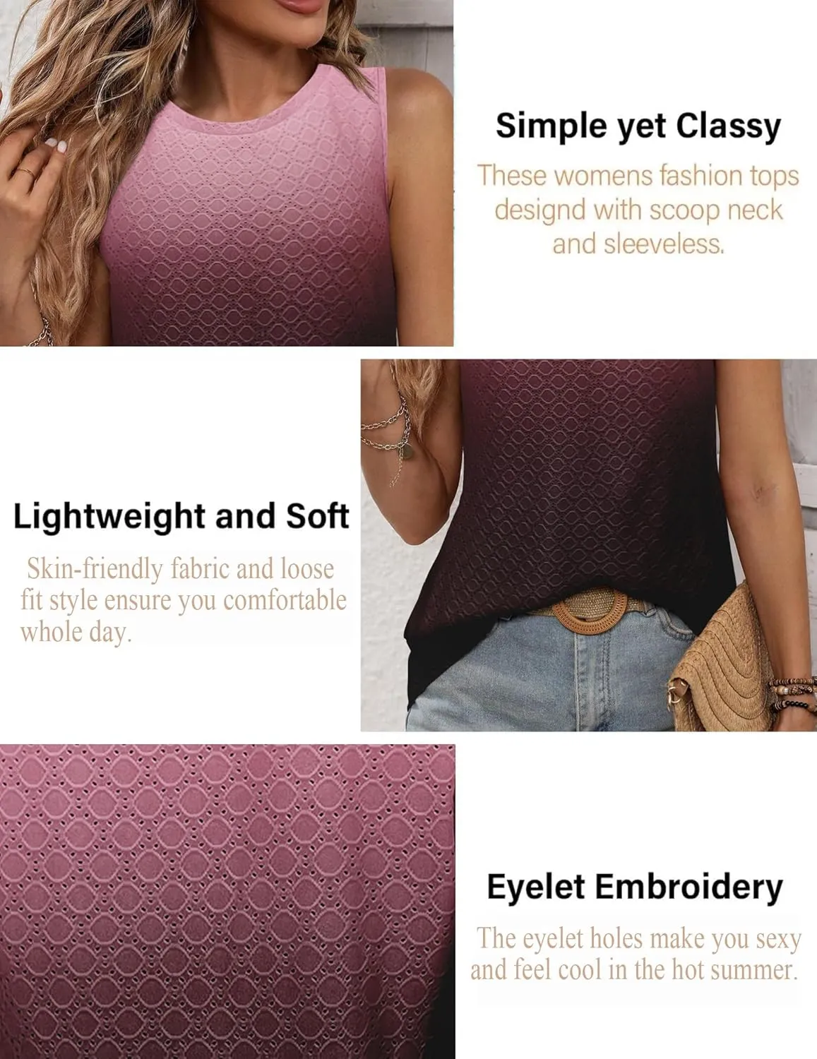Zeagoo Tank Tops for Women Sleeveless Eyelet Shirts High Neck Cute Summer Top Loose Fit S-XXL