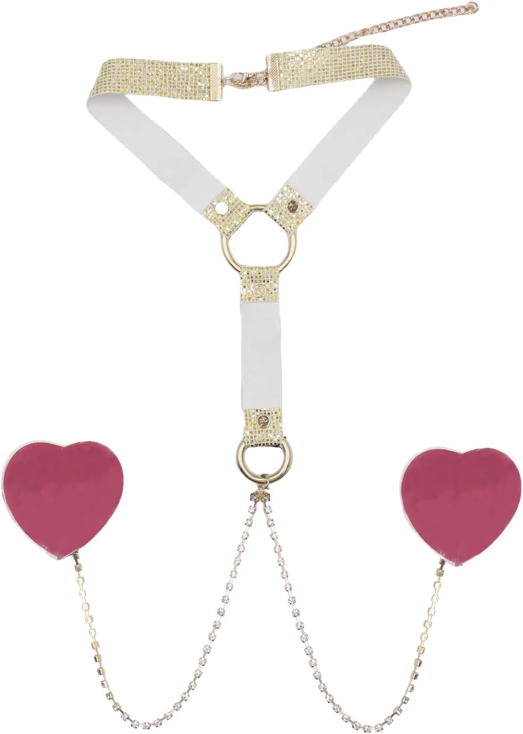 ZGMYC Glitter Sequin Heart Nipple Covers Pasties with Rhinestone Chain Reusable Silicone Breast Petals Sexy Body Jewelry