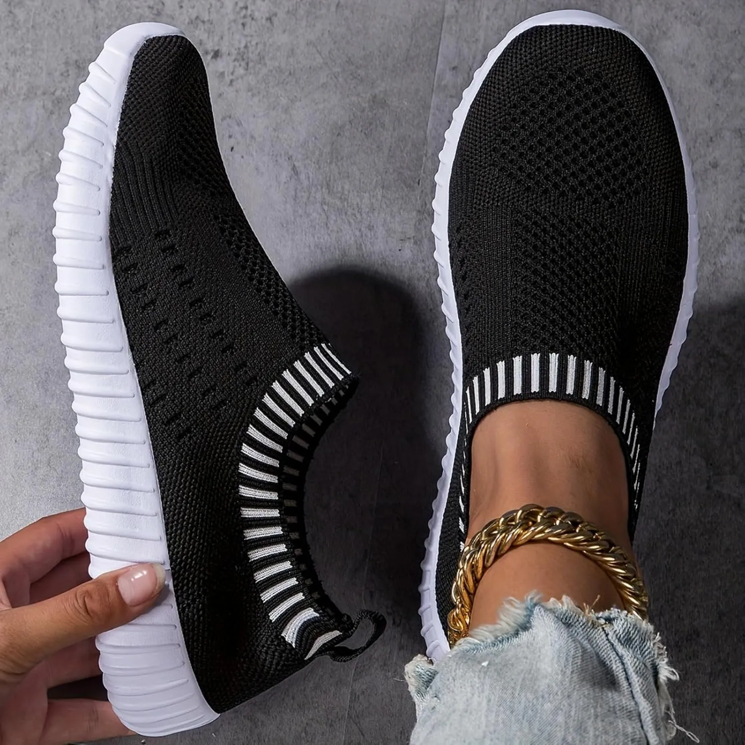 ZWRXW Women's Athletic Walking Shoes Woven Breathable Soft Shoes for Women Men,Casual Mesh Slip On Shoe,Comfortable Tennis Workout Sneakers,Unisex