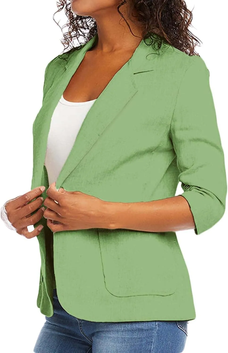 ZWRXW Womens Casual Blazers 3/4 Stretchy Ruched Sleeve Jackets Button Down Lapel Blazer Suit Business Work Office Jackets