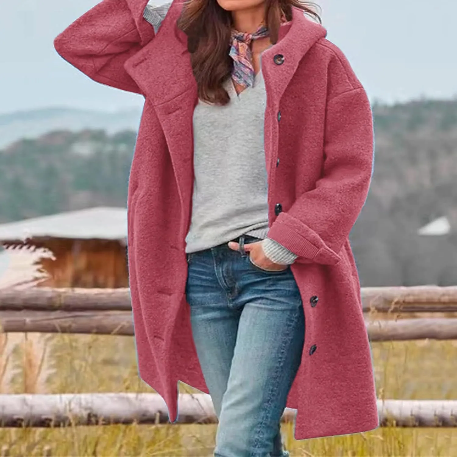 ZWRXW Wool Blend Pea Coat for Women Oversized Single Breasted Trench Jackets Winter Casual Solid Warm Overcoats with Pockets