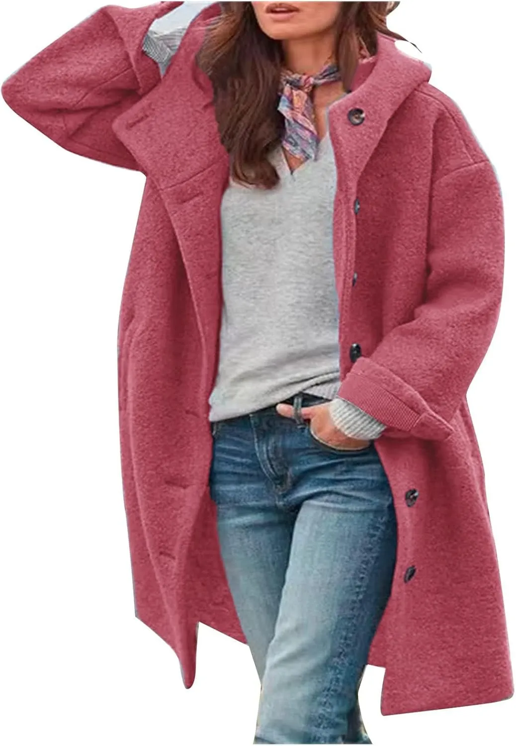 ZWRXW Wool Blend Pea Coat for Women Oversized Single Breasted Trench Jackets Winter Casual Solid Warm Overcoats with Pockets