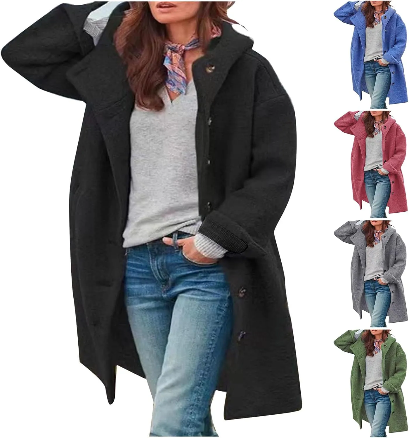 ZWRXW Wool Blend Pea Coat for Women Oversized Single Breasted Trench Jackets Winter Casual Solid Warm Overcoats with Pockets